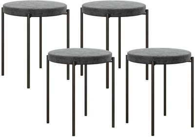 Eetkamerstoel – Stoel – Kuipstoel – Dinerstoel – Keukenstoel – Set Van 4 – Grijs Velours – Stapelbaar – Comfortabele Gevoerde Zitting – Donkerbruine Poten