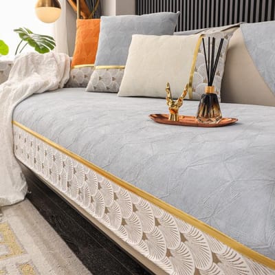Luxe Chenille Bankhoes Fauteuil Hoes Patchwork Gouden Band Meubelbeschermer Antislip Voor Alle Seizoenen Cushion cover30x50cm lichtgrijze kleur