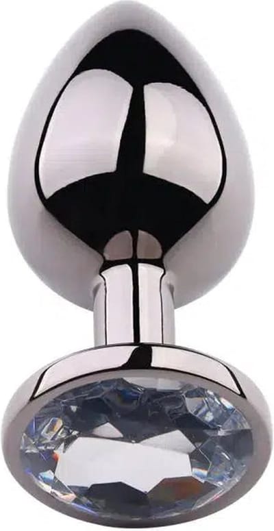 PLGZ - Rosebud Metalen Buttplug - Zwart Metallic- Witte Siersteen - Verkrijgbaar in 3 maten Small