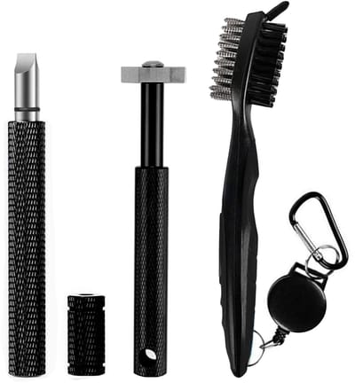 Dailygoods- Golfclubborstel Dubbelzijdig - Golfclubreiniger - Groove Cleaner - 3 Stuks - Roestvrij Staal - Stevige Grip - Golfreiniger