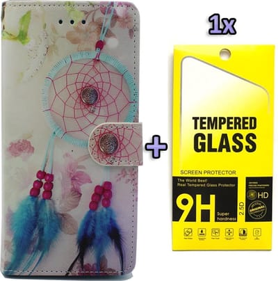 HB Hoesje Geschikt voor Samsung Galaxy A42 5G met Print - Portemonnee Book Case - Kaarthouder & Magneetlipje - Dromenvanger & Glazen Screenprotector