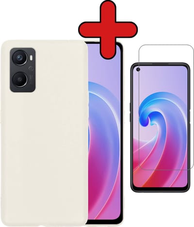 Hoesje - Met Screenprotector - Geschikt voor OPPO A76 - Sterk & Shockproof - Telefoon Hoes - Back Cover - Siliconen Case - Telefoonhoes - Wit