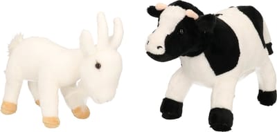 Cornelissen Pluche knuffel boerderijdieren set - Koe en Geit - 20 cm - Zachte kinder knuffels