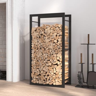 Brandhout Stapelaar - Houtrek Buiten - Open Haard Voeden - Betere Luchtstroom - 50 x 28 x 94 cm - Zwart