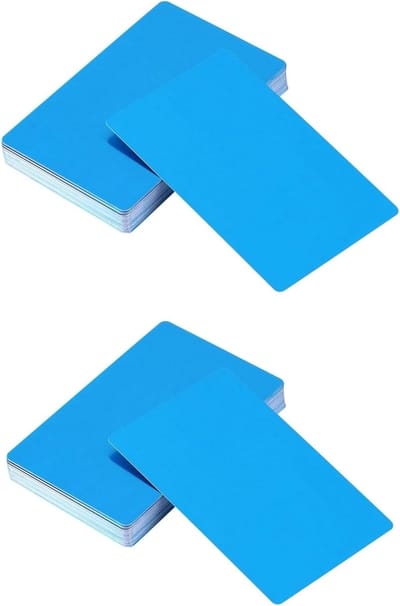 100 Stuks Blauwe Metaal Visitekaarten, Waterdicht en Bedrukbaar, Aluminium Legering voor Professioneel Gebruik - Ideaal voor Kantoor en Netwerken