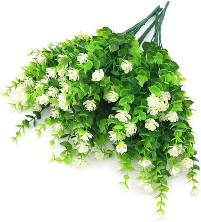 Eucalyptus Plantenboeket - 5 Stuks Kunstbloemen voor Vaas, Raamdecoratie en Bruiloft Versiering in Wit