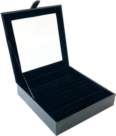 Sieradendoos - Juwelier Organizer - Sieraden Opbergen - Helder Glazen Deksel - 23x23x5.5cm - Zwart
