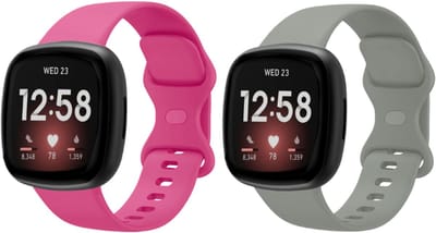 Strap-it Bundel – 2x Siliconen Horlogebandjes geschikt voor Fitbit Versa 3/4 & Sense/Sense 2 (Knalroze & Grijs, Maat S)