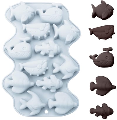 Dailygoods- Siliconen Vormen Set van 5 - 3D-Maritiem Thema - Chocoladevormen - Snoepvormen - Lichtgroen - Afmetingen 20x13 cm - Bakvorm