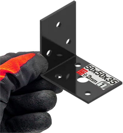 LUN FIX - Hoekverbinder 90° - 50x50x35x2mm - Staal zwart gepoedercoat - Houtbouw meubelbouw rekbouw