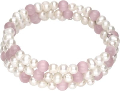 Zoetwater parel armband met edelsteen Pearl Pink Cat's Eye - echte parels - kattenoog - wit - roze - wikkelarmband - luxe sieraden zakje - parel armband dames - zoetwaterparel