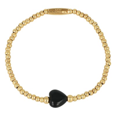 My Bendel - Elastische Armband met Onyx Hartenbedel - Armband met Edelstenen Hart • Onyx - met Luxe Cadeauverpakking | Sieraden Voor Dames