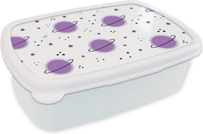 Broodtrommel Wit - Lunchbox - Brooddoos - Space - Planeten - Sterren - Ruimtevaart - Patroon - 18x12x6 cm - Volwassenen