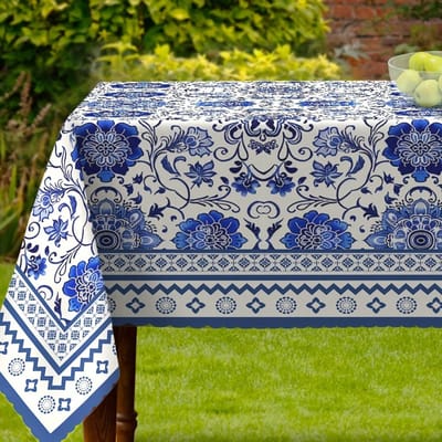 Blauw Keramisch Bloemen Design Rechthoekig Tafelkleed Tafeldecoratie Herbruikbaar Boerderij Keuken Eettafelkleed Feestdecoratie 90x140cm gray