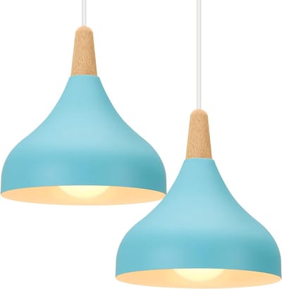 Set van 2 Retro Moderne Hanglampen - E27 Metalen Pendelverlichting voor Slaapkamer, Eetkamer en Keuken - Diameter 20 cm (Blauw)