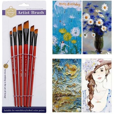 Ensemble de pinceaux à pointe plate coudée pour peinture acrylique, huile, aquarelle, flexibles, pour enfants, débutants, étudiants, amateurs, peintres rouge