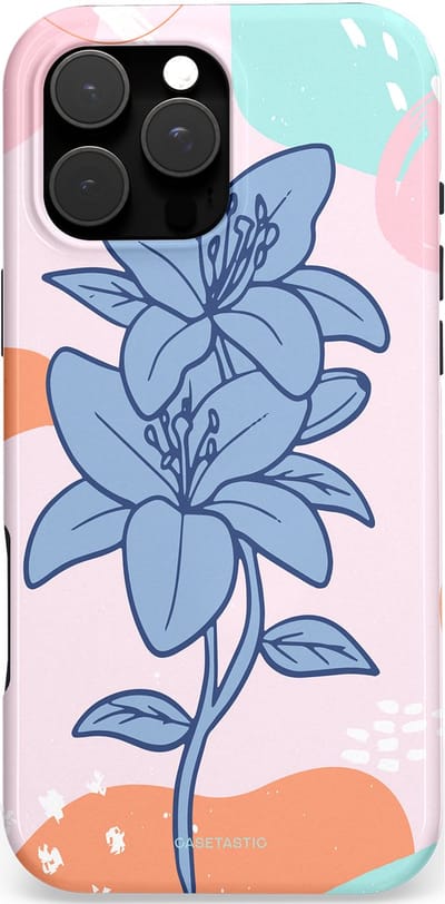 Casetastic Hoesje Geschikt voor Apple iPhone 16 Pro Max Magsafe - Stijlvolle Beschermende Duo-layer Case - Roze Paarse Lelie Bloemen