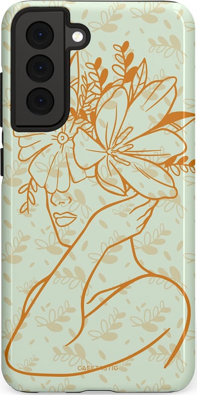 Casetastic hoesje geschikt voor Samsung Galaxy S21 FE 5G - Dubbellaagse bescherming - Minimal Bloom - Fashion Case - Crème Lichtgrijs