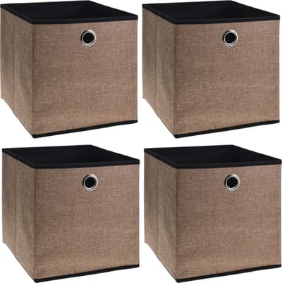 Storage Solutions Opbergmand/kastmand - 4x - 28 liter - bruin - 30 x 30 x 30 cm - Vakkenkast manden