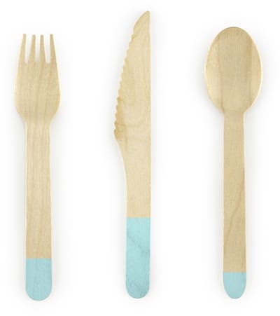 PARTYDECO - 18 Houten bestek mint 16 cm assorti