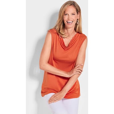 Luchtig topje met watervalhals - oranje - Gr. 19 van Goldner Fashion