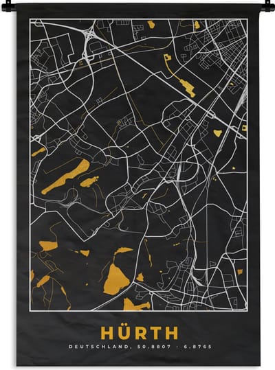 Wandkleed - Wanddoek - Goud – Duitsland – Plattegrond – Gold – Stadskaart – Kaart – Hürth - 120x180 cm - Wandtapijt