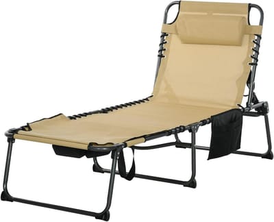 Opvouwbare ligstoel - Lounge stoel - Buiten ontspannen - 5 standen verstelbaar - 68x189 cm - Beige