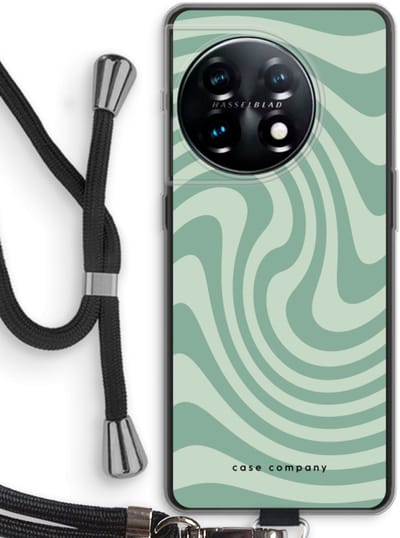 Case Company® - Hoesje met koord geschikt voor OnePlus 11 hoesje met Koord - Swirl Groen - Telefoonhoesje met Zwart Koord - Bescherming aan alle Kanten en Over de Schermrand