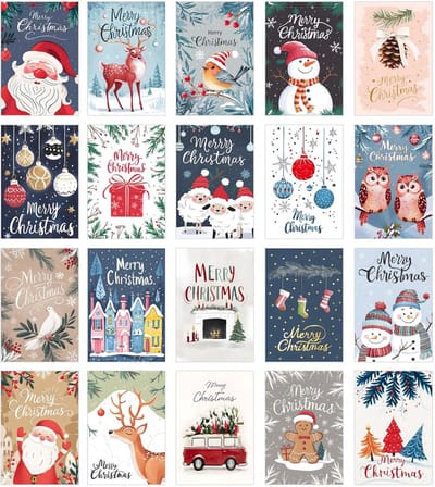 Set van 20 exclusieve premium kerstkaarten inclusief envelop, 11,5 x 17 cm, hoogwaardige papierkwaliteit, Duits design, vouwkaarten zonder tekst binnenkant