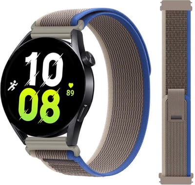 Stravo Smartwatch Trail Loop Nylon Sport bandje 20mm - Blauw/grijs - Nylon horlogebandje geschikt voor Samsung Galaxy Watch 7 / 6 / 5 / Pro / 4 / 3 / Active 2 - Polar Ignite / Unite – Huawei