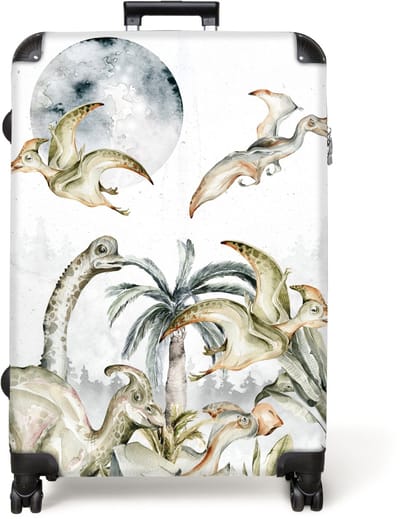 NoBoringSuitcases.com® - Koffer groot - Reiskoffer lichtgewicht - Dino - Jungle - Maan - Jongens - Rolkoffer met 4 wielen - Grote trolley XL - 98 liter bagage