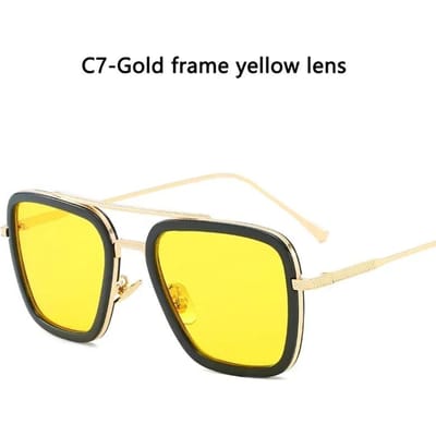 Steam Punk Tony Stark Zonnebril Mannen Vrouwen Stijlvolle Vierkante Rijbril Mannen Vrouwen Metalen Materiaal Frame Stijlvolle Tinten Oculos De Sol As shown yellow