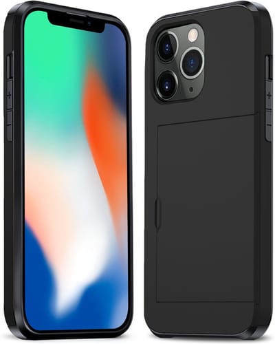Hoesje Geschikt voor iPhone 11 Pro Hoesje Pasjeshouder Shockproof Hard Case - Hoesje Geschikt voor iPhone 11 Pro Hoes Met Kaarthouder - Zwart