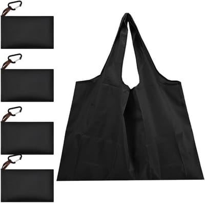 Dailygoods - Opvouwbare boodschappentas, 4 stuks Oxford herbruikbare boodschappentassen, 58 x 40 cm grote boodschappentassen, wasbare opvouwbare draagtas met karabijnhaak, opvouwbare tas voor op reis