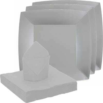 Santex feest/verjaardag servies set - 10x bordjes/25x servetten - zilver - karton