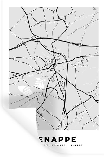 Muurstickers - Sticker Folie - Stadskaart – Plattegrond – België – Zwart Wit – Genappe – Kaart - 20x30 cm - Plakfolie - Muurstickers Kinderkamer - Zelfklevend Behang - Zelfklevend behangpapier - Stickerfolie