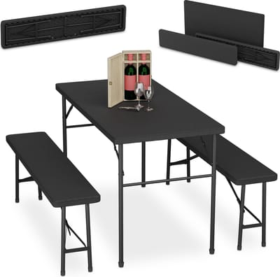 biertafel set 3-delig - kunststof - metaal - bierbanken - inklapbaar - zwart