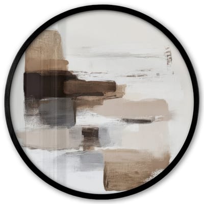 Poster in lijst Rond - Fotolijst 40x40 cm - Posters - Penseelstreken - Balans - Beige - Bruin - Ronde posterlijst zwart - Decoratie - Wanddecoratie woonkamer - Muurdecoratie slaapkamer