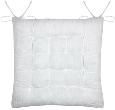 Stof Textile stoelkussen Coline - wit - 38 x 38 x 4 cm - touwtjes sluiting - zitkussens - binnen/buiten
