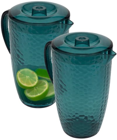 5Five Sapkan/schenkkan karaf met deksel - 2x - 2 liter/2000 ml - petrol blauw - kunststof - 20 x 24 cm