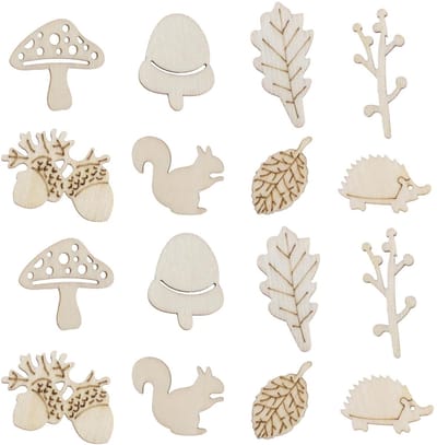 Dailygoods- Houtchips 100 Stuks - Decoratieve Houtchips - Eekhoorn/Paddestoel/Blad Vormen - DIY Scrapbooking - Ambachten - Gezond en Milieuvriendelijk - Houten Versieringen