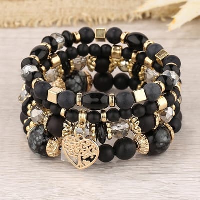 Bohemian Meerdere Lagen Armband Kristal Perzik Hart Kralen Vrouwen Hand Retro Sieraden