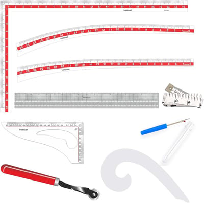 Naaien Liniaal Set - Kleermaker Hulpmiddelen - Patroon Maken - 9 Delige Set - 60 cm - Transparant