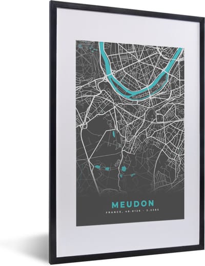 Fotolijst incl. Poster - Frankrijk - Stadskaart - Plattegrond - Kaart - Meudon - 40x60 cm - Posterlijst