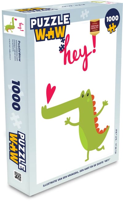 Puzzel Illustratie van een krokodil, een hart en de quote "Hey!" - Legpuzzel - Puzzel 1000 stukjes volwassenen