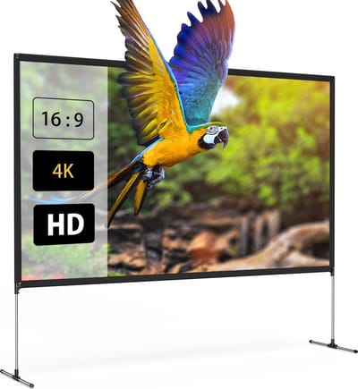 100-inch projectiescherm met stevige standaard, 4K resolutie, 16:9, opvouwbaar, kreukvrij, eenvoudige installatie, outdoor filmscherm