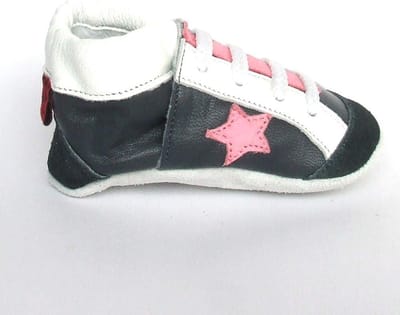 Aapie leren babyslofjes Artic Miami - gevoerd - wit - blauw - roze - antislip - maat S