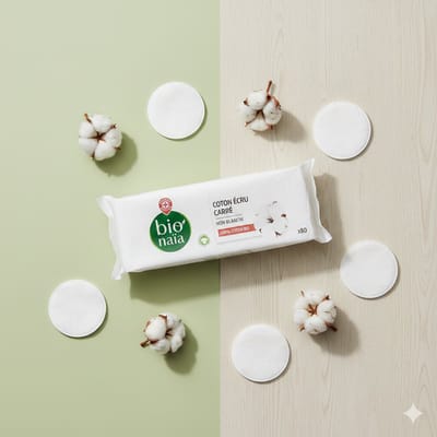 BIONAÏA Cotons Carrés Bio Écru – 80 Stuks – Biologische Wattenschijfjes – Ongebleekt & Plasticvrij