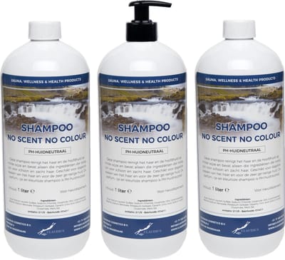 Shampoo No Scent No Colour - 1 Liter - met gratis pomp - set van 3 stuks - Voordeelverpakking - Haarverzorging