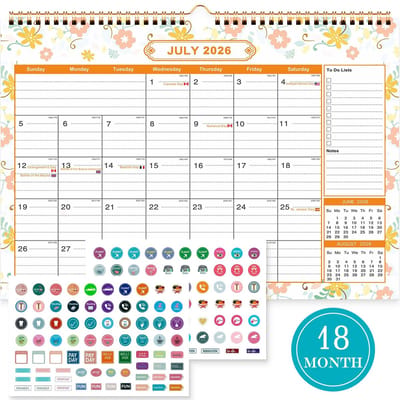 Dailygoods- Wandkalender 18 Maanden - Maandplanner 2026/2027 - Tafelkalender A4 - Feestdagen Overzicht - Spiraalgebonden - Stevige Haak - Maandkalender